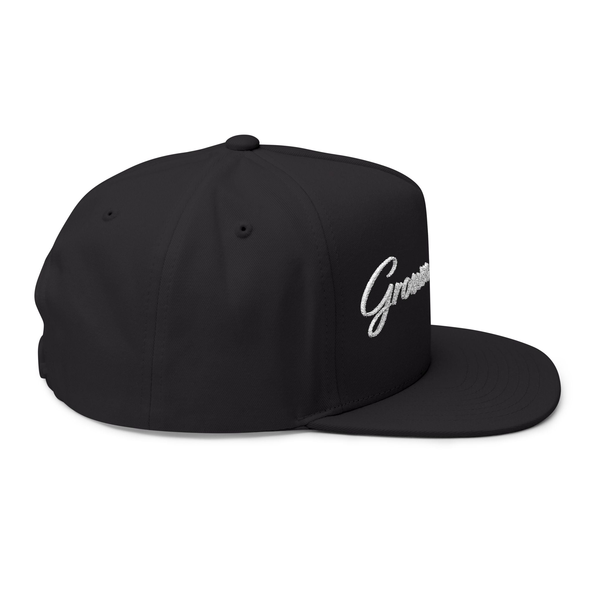 Flat Bill Cap — Embroidered 'Grow & Sexy' Script Snapback