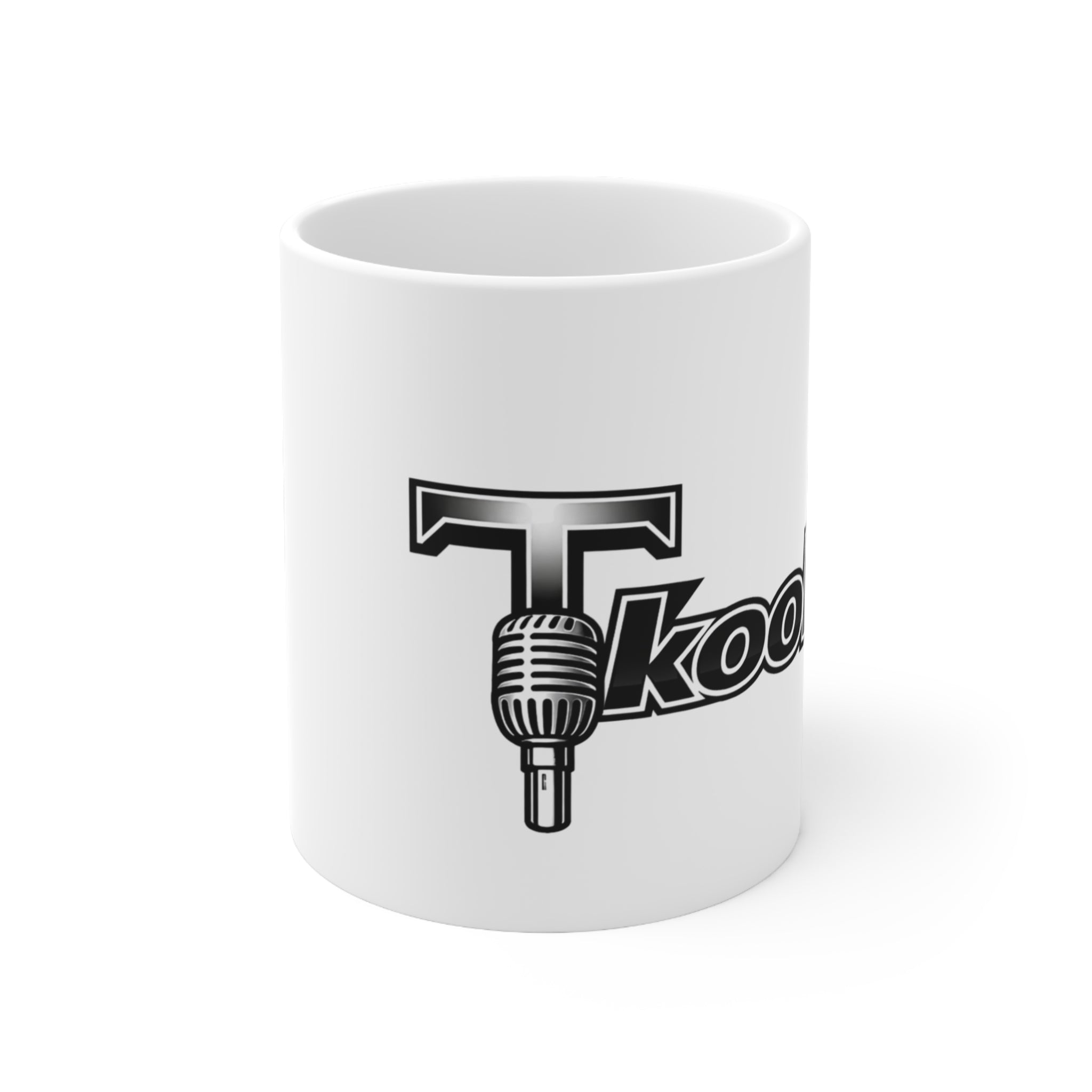 Podcast Host Microphone Mug — 'T' Logo Ceramic Coffee Cup, 11oz
